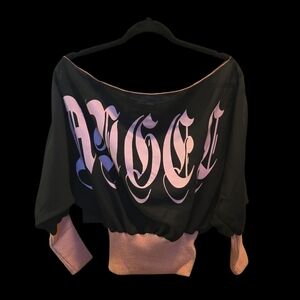 Chic Black and Pink Off-Shoulder Blouse